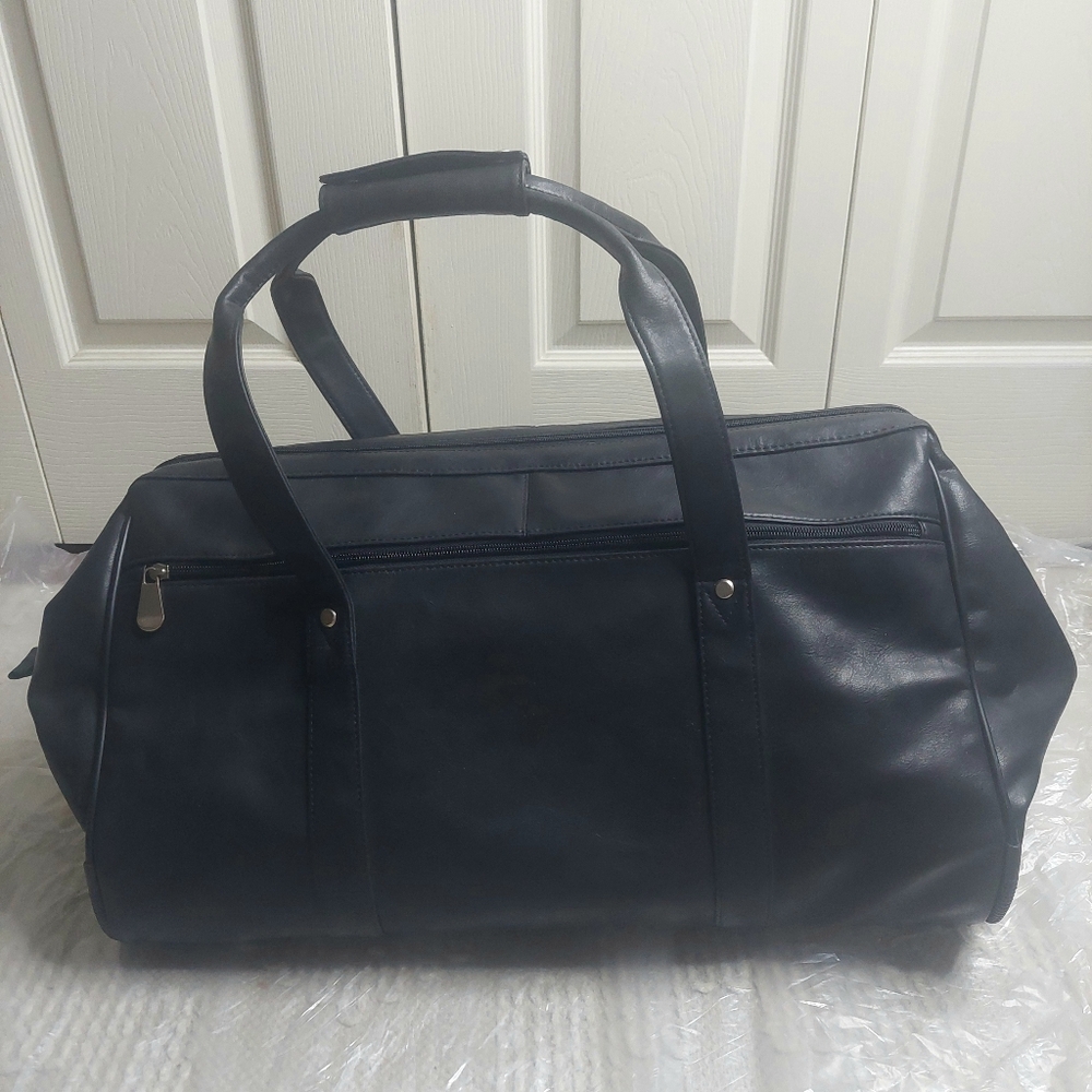 Leather Black Duffel Carry On With Wheels! Travel Bag!
